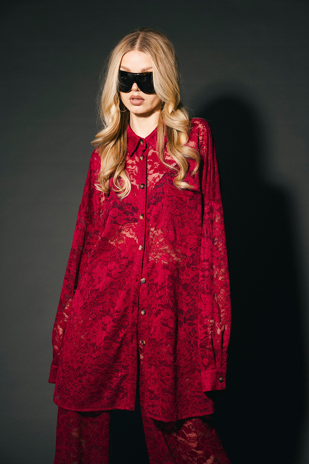 Soul Searching Ultra Oversized Button Up in Merlot Love Hangover Lace