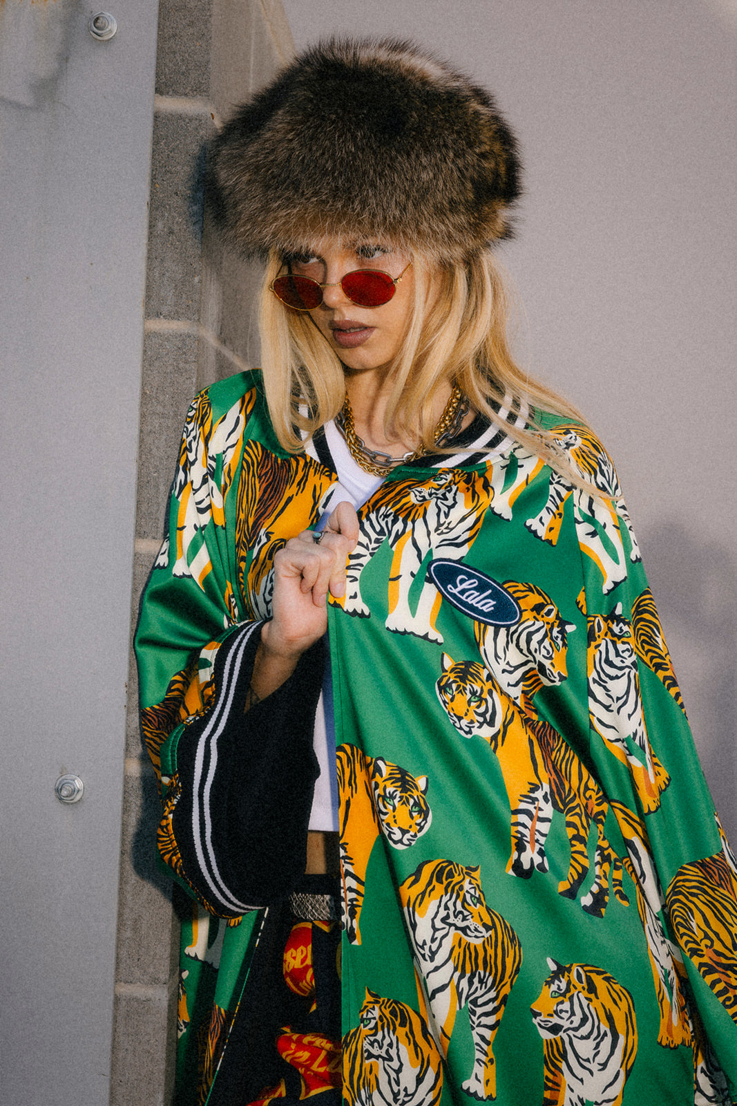 Tiger Tales on Green Kimono Bomber