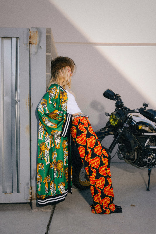 Tiger Tales on Green Kimono Bomber