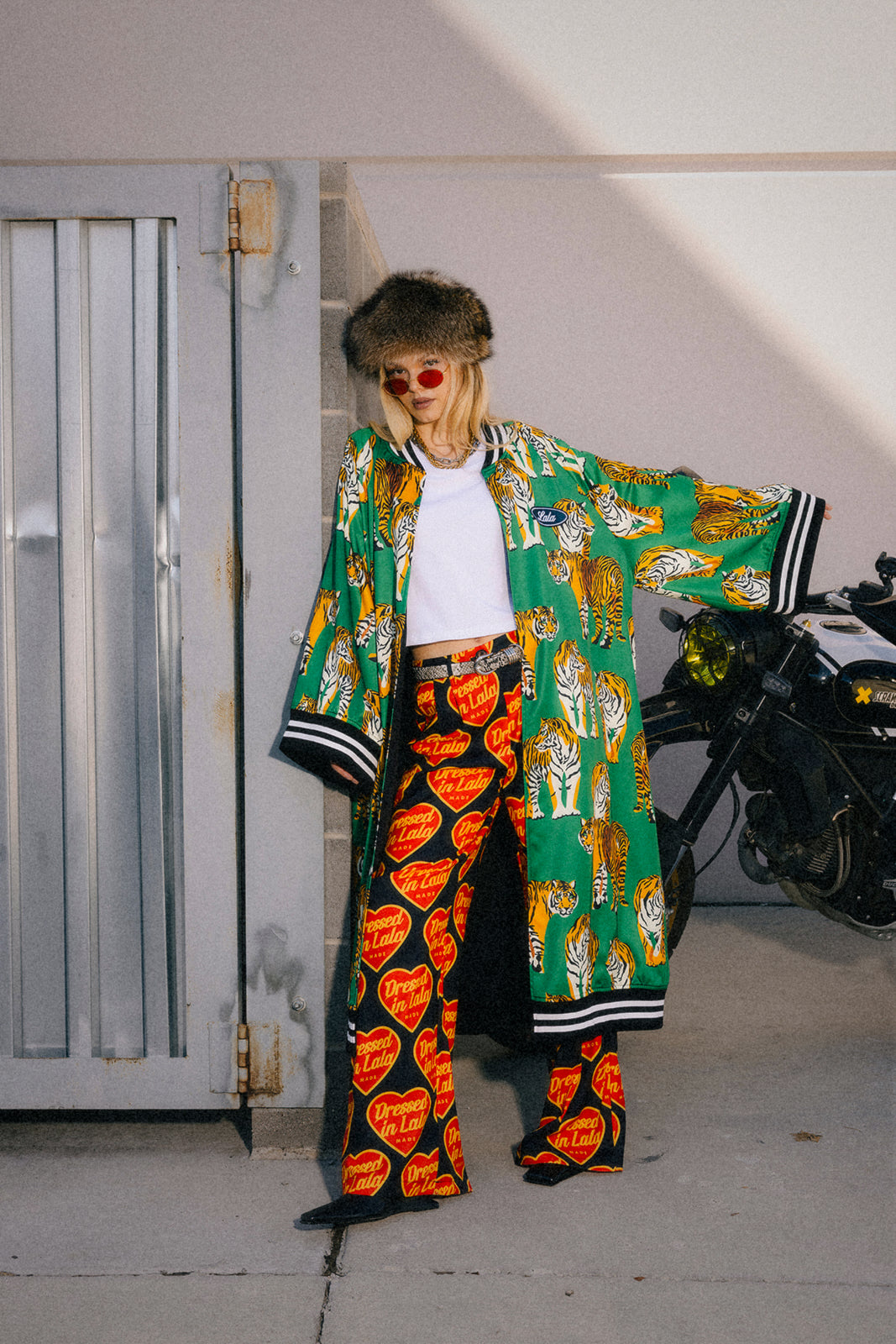 Tiger Tales on Green Kimono Bomber