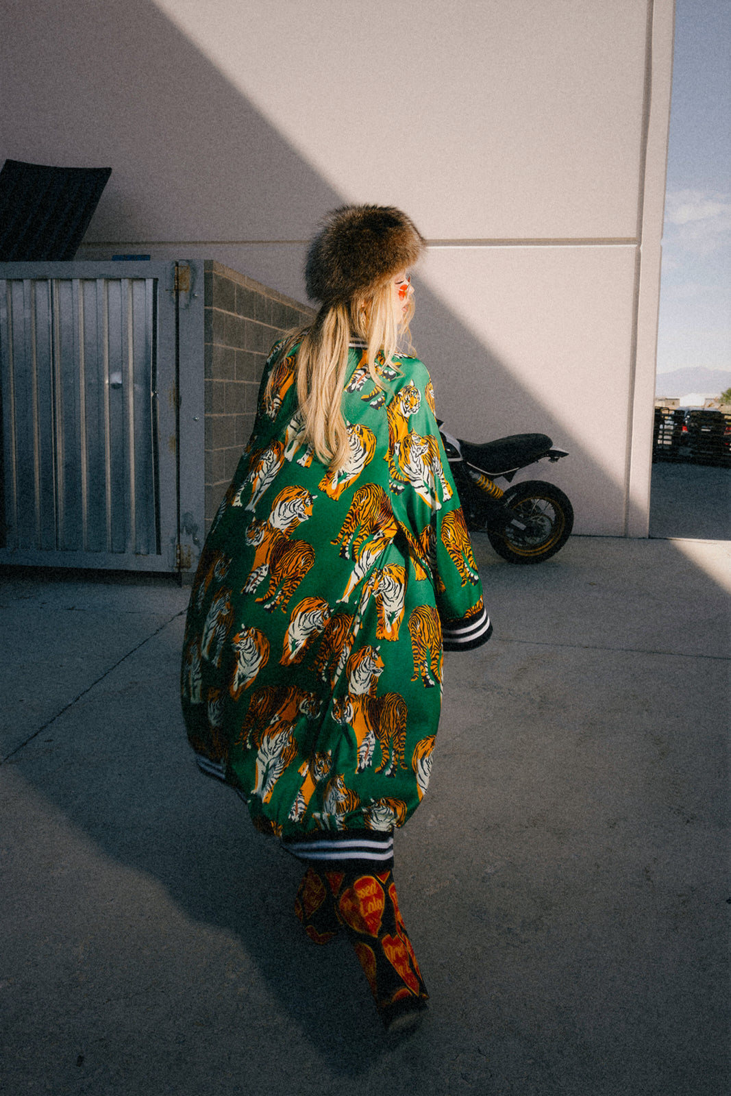 Tiger Tales on Green Kimono Bomber