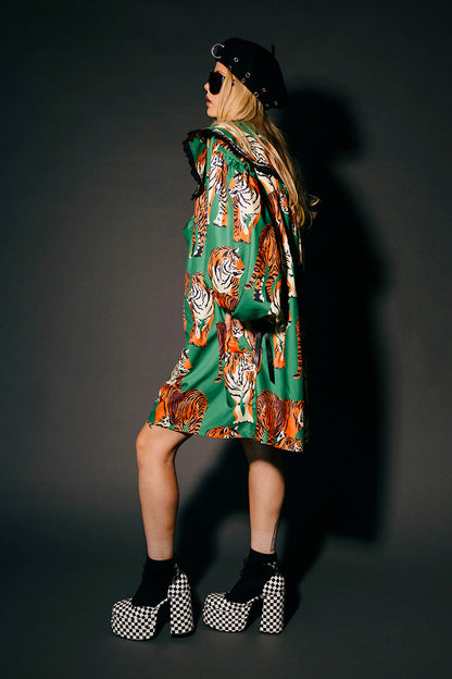Magic Maker Mini Dress in Tiger Tales on Green