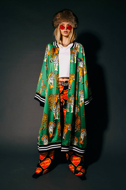 Tiger Tales on Green Kimono Bomber