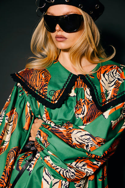 Magic Maker Mini Dress in Tiger Tales on Green