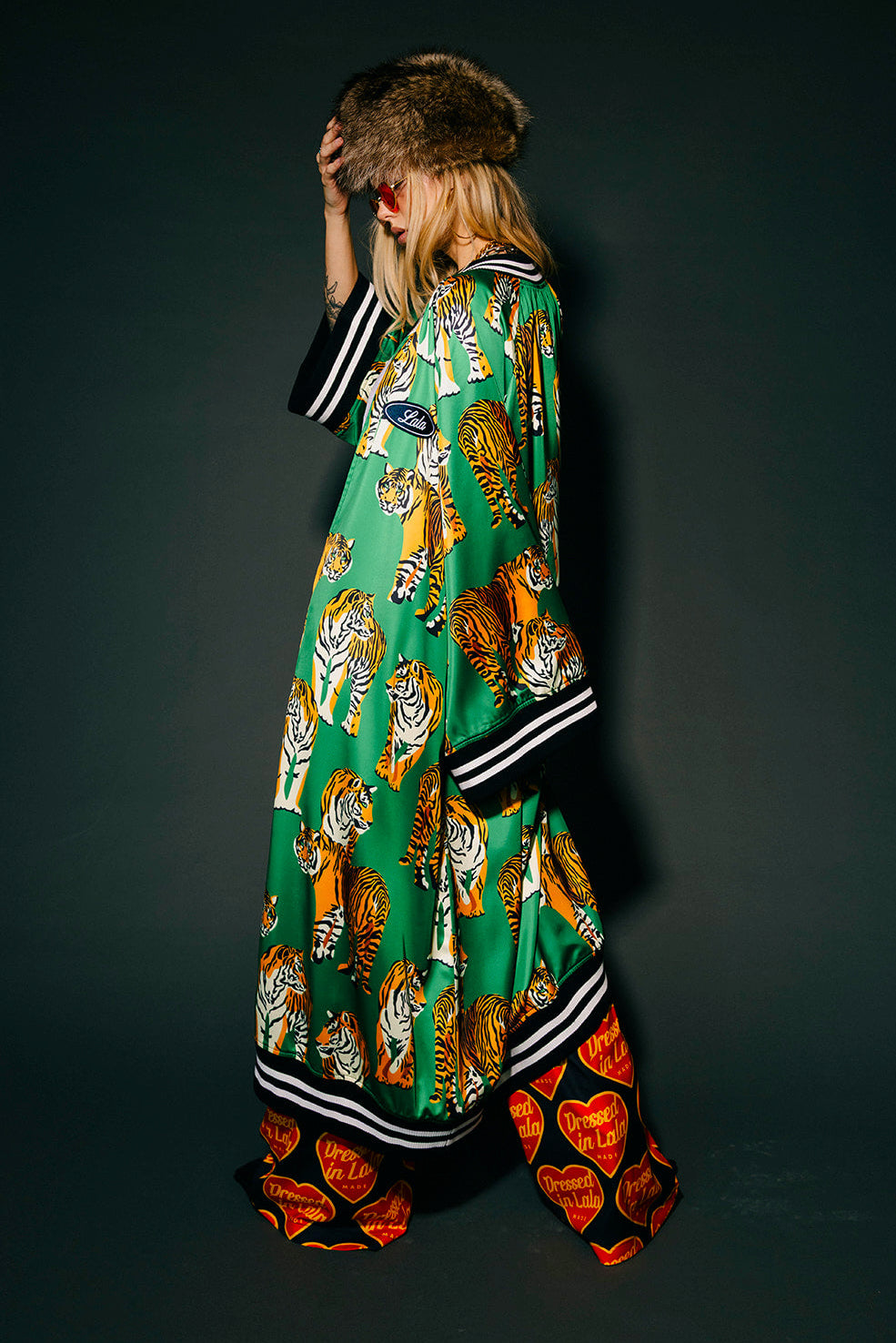 Tiger Tales on Green Kimono Bomber