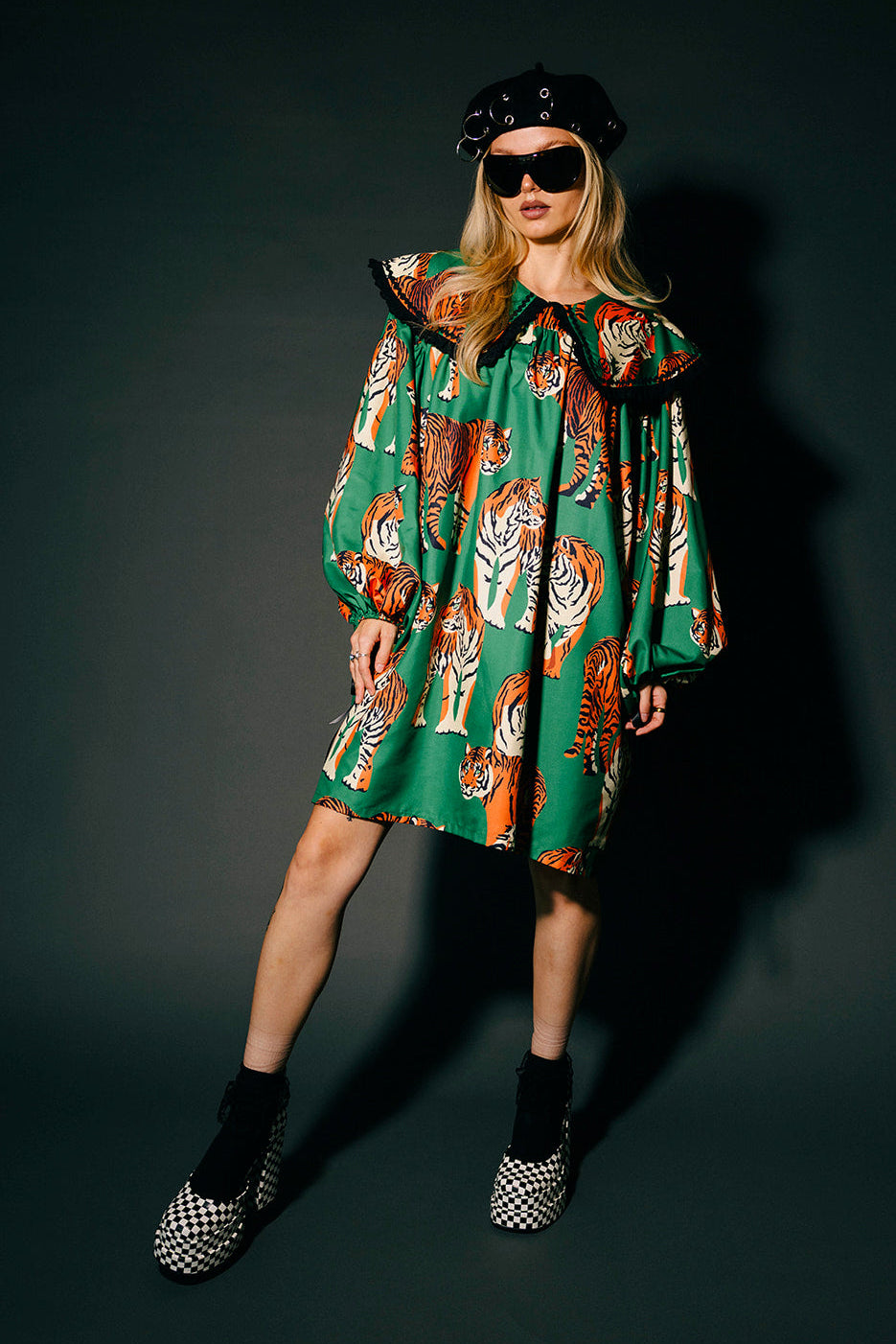 Magic Maker Mini Dress in Tiger Tales on Green