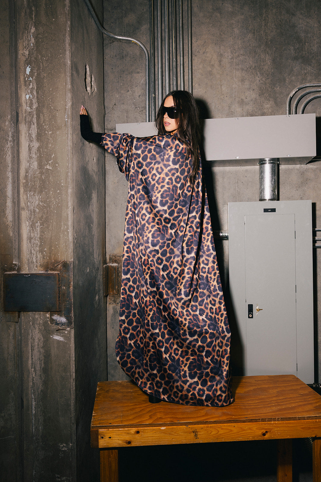 Bad Cat Leopard Satin Duster Dress