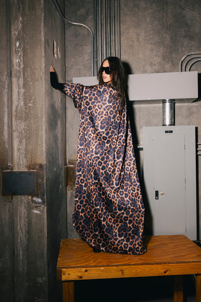Bad Cat Leopard Satin Duster Dress