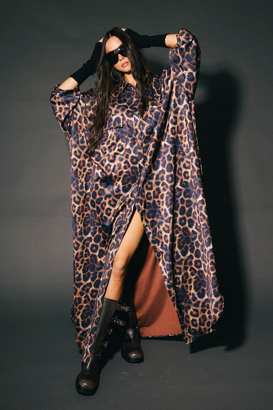 Bad Cat Leopard Satin Duster Dress