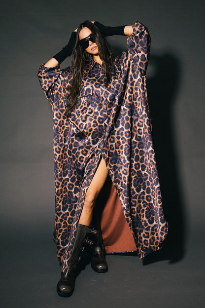 Bad Cat Leopard Satin Duster Dress