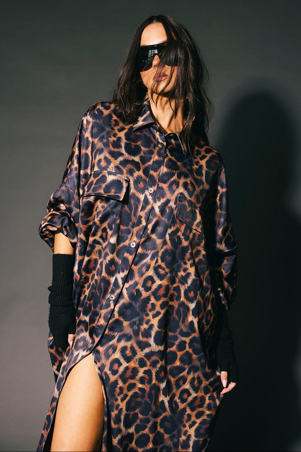 Bad Cat Leopard Satin Duster Dress