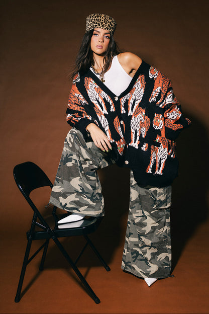 Tiger Tales Oversized Cardigan in Black