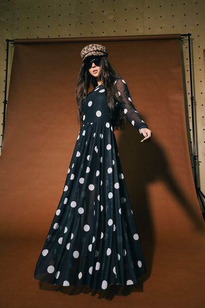 More You Mesh Maxi Dress in Polka Dot