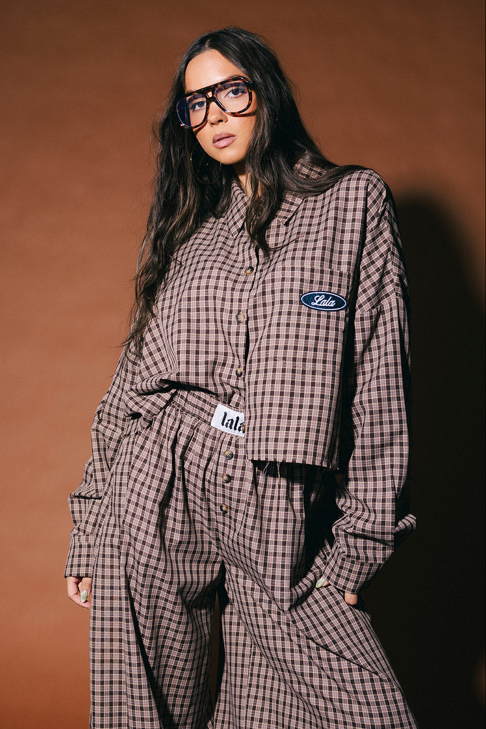 Meant to Be Boxy Cropped Button Up in Brown Plaid