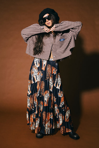 Untamable Pleated Midi Skirt in Black Tiger Tales