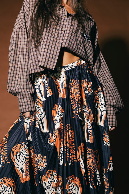 Untamable Pleated Midi Skirt in Black Tiger Tales