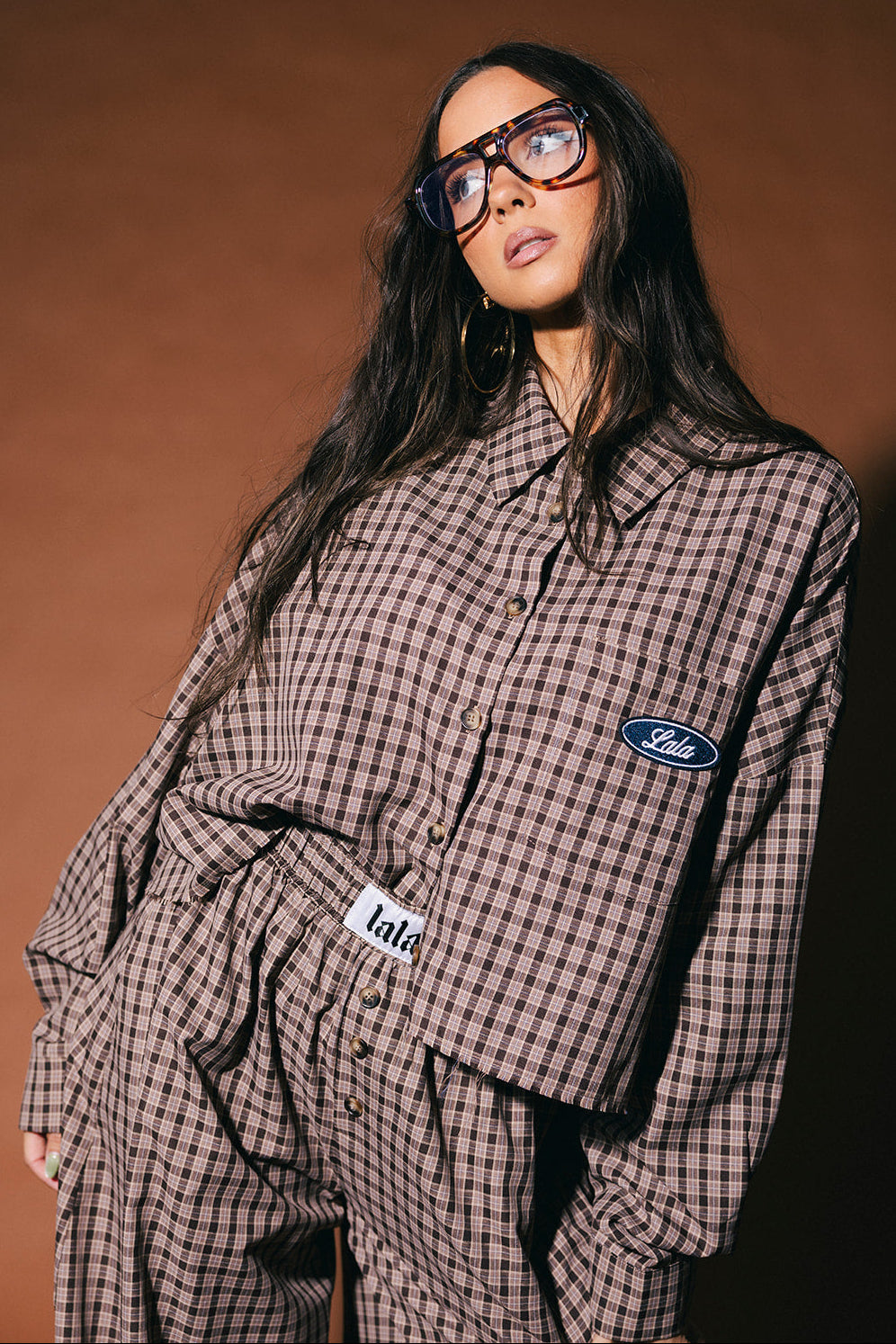 Meant to Be Boxy Cropped Button Up in Brown Plaid