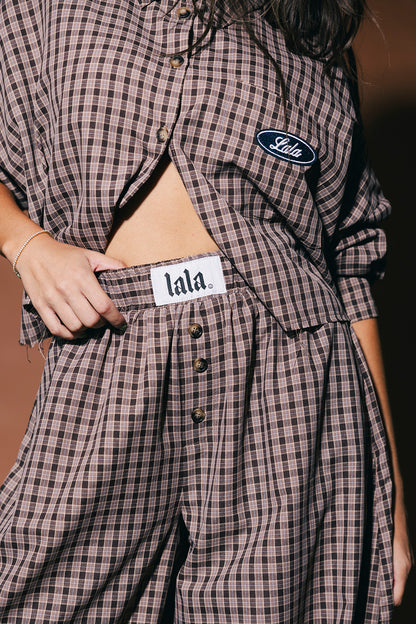 Past Lives Balloon Leg Boxer Pants in Brown Plaid