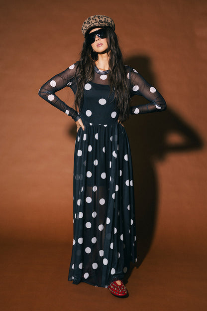 More You Mesh Maxi Dress in Polka Dot