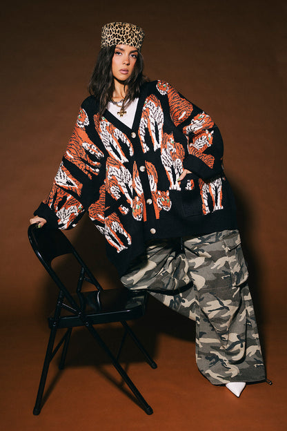 Tiger Tales Oversized Cardigan in Black