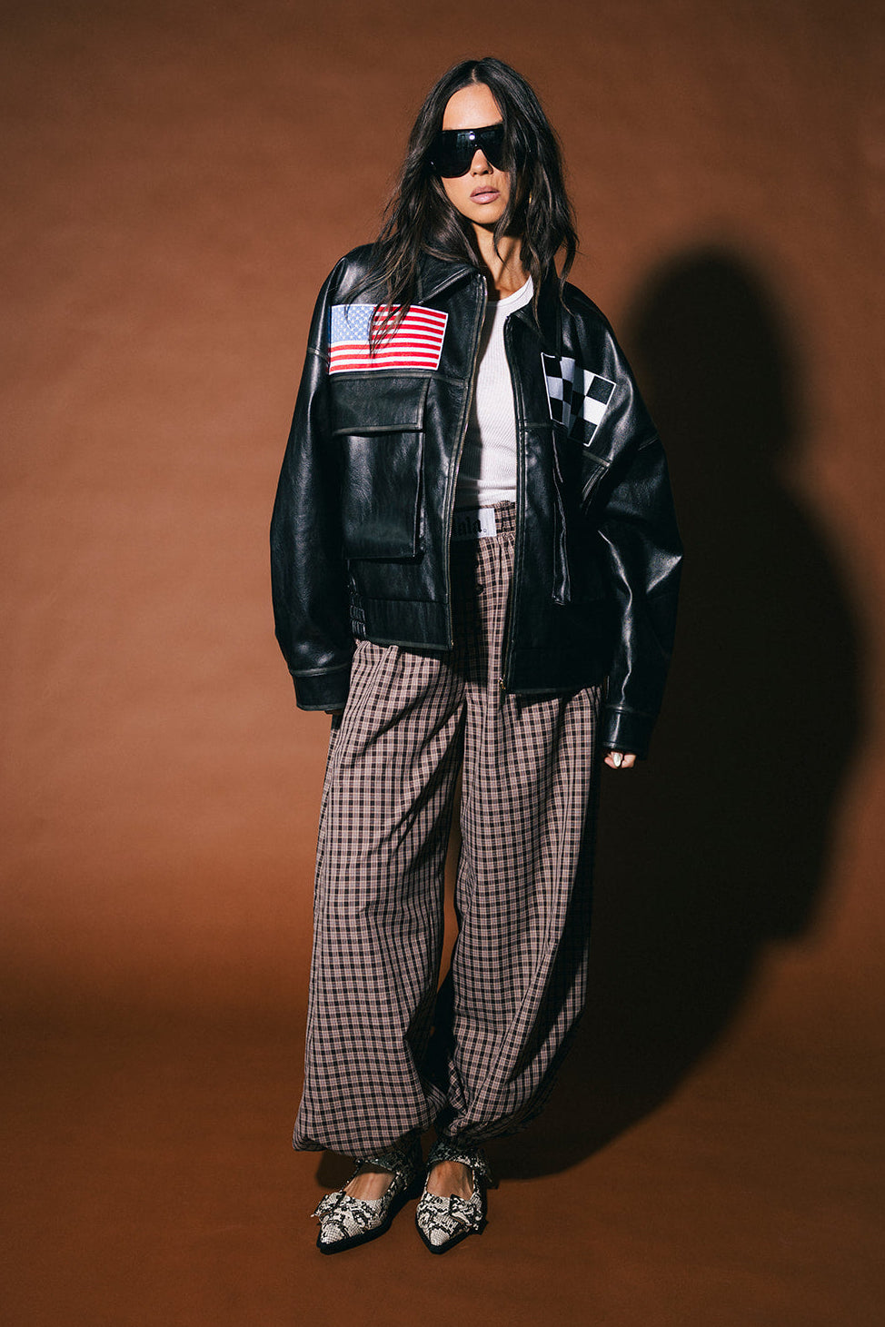 Past Lives Balloon Leg Boxer Pants in Brown Plaid