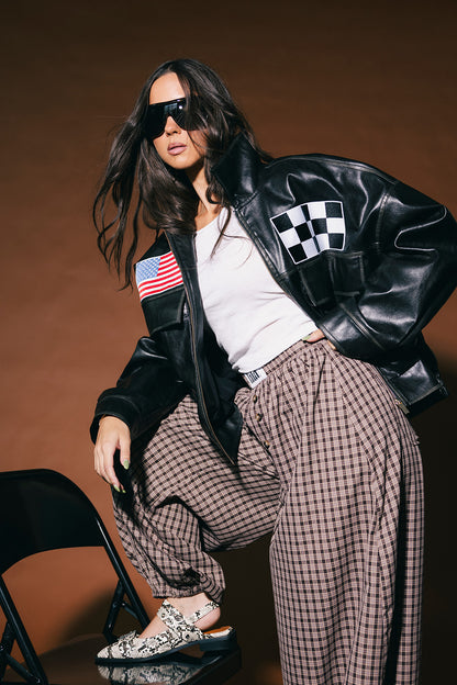 Past Lives Balloon Leg Boxer Pants in Brown Plaid