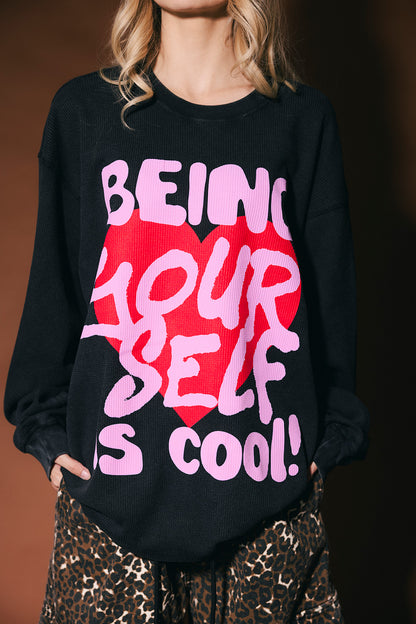 Being Yourself Is Cool Oversized Thermal in Vintage Black