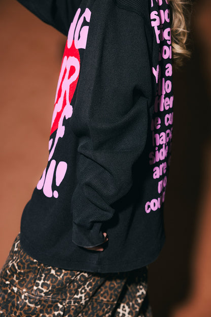 Being Yourself Is Cool Oversized Thermal in Vintage Black