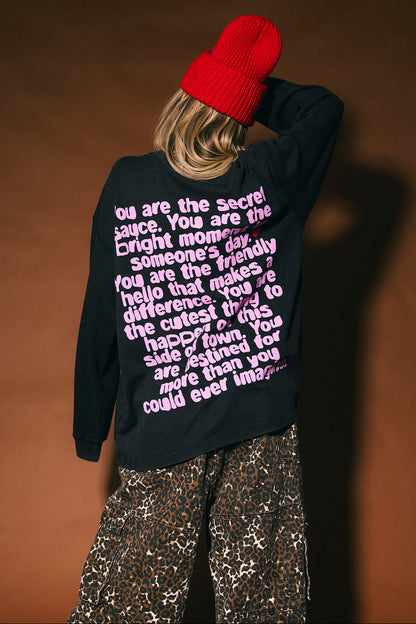 Being Yourself Is Cool Oversized Thermal in Vintage Black