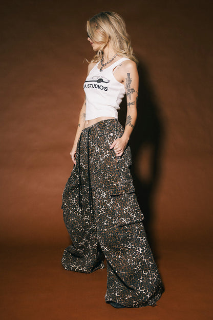 You Don't Own Me Ultra Wide Leg Cargo Pants in Leopard