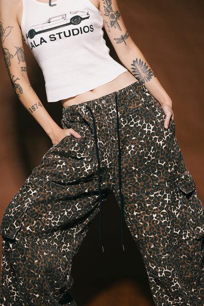 You Don't Own Me Ultra Wide Leg Cargo Pants in Leopard