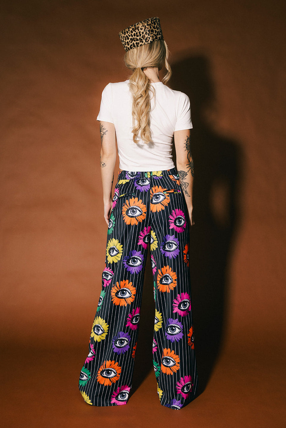 Whimsy Wonderland Black Pinstripe Wide Leg Satin Trousers