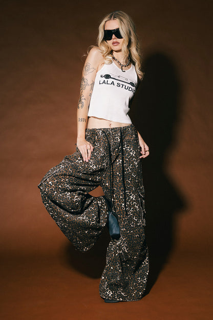 You Don't Own Me Ultra Wide Leg Cargo Pants in Leopard