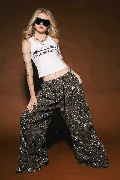 You Don't Own Me Ultra Wide Leg Cargo Pants in Leopard