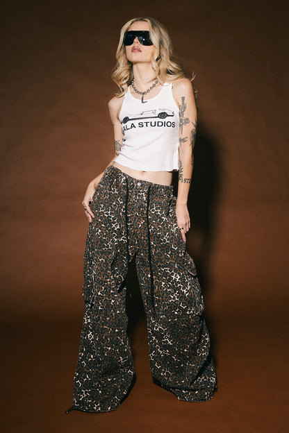 You Don't Own Me Ultra Wide Leg Cargo Pants in Leopard