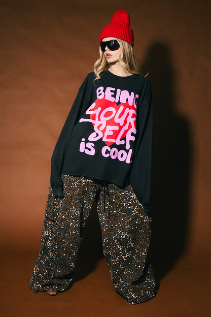 Being Yourself Is Cool Oversized Thermal in Vintage Black
