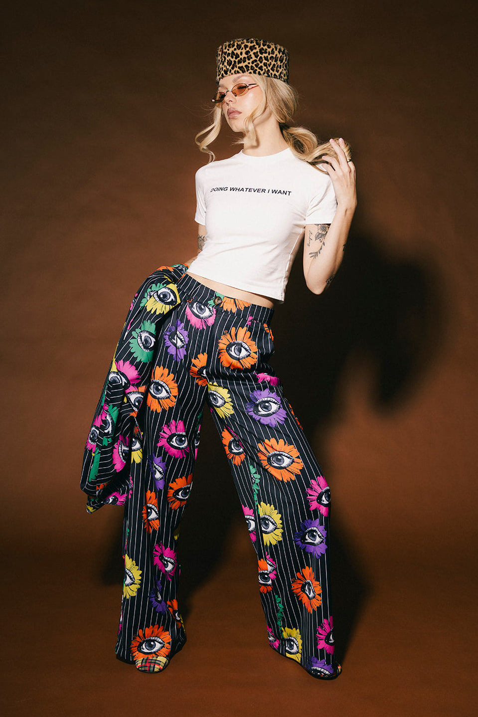 Whimsy Wonderland Black Pinstripe Wide Leg Satin Trousers