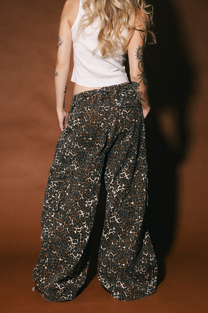 You Don't Own Me Ultra Wide Leg Cargo Pants in Leopard