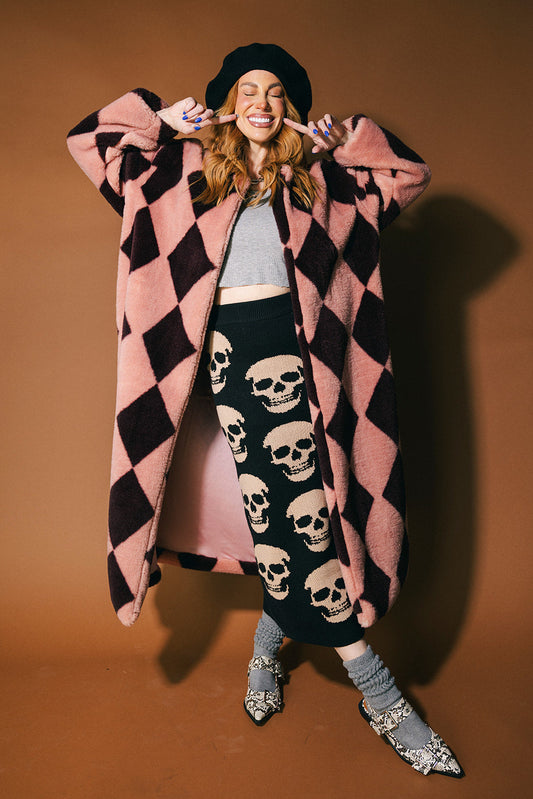 Pink Cosmos Longline Faux Fur Coat