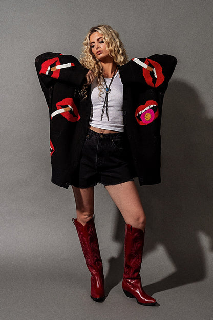 Groupie Oversized Cotton Blend Mouth Cardigan