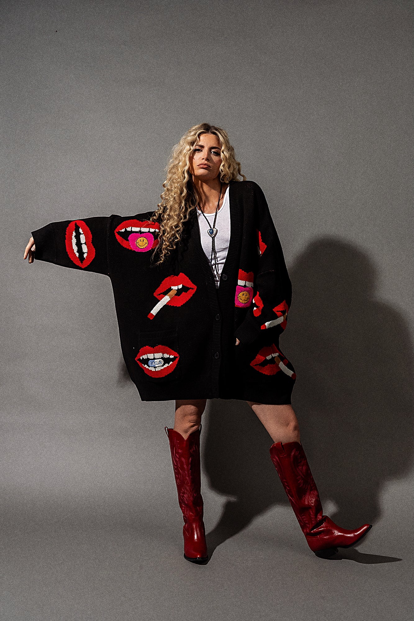Groupie Oversized Cotton Blend Mouth Cardigan