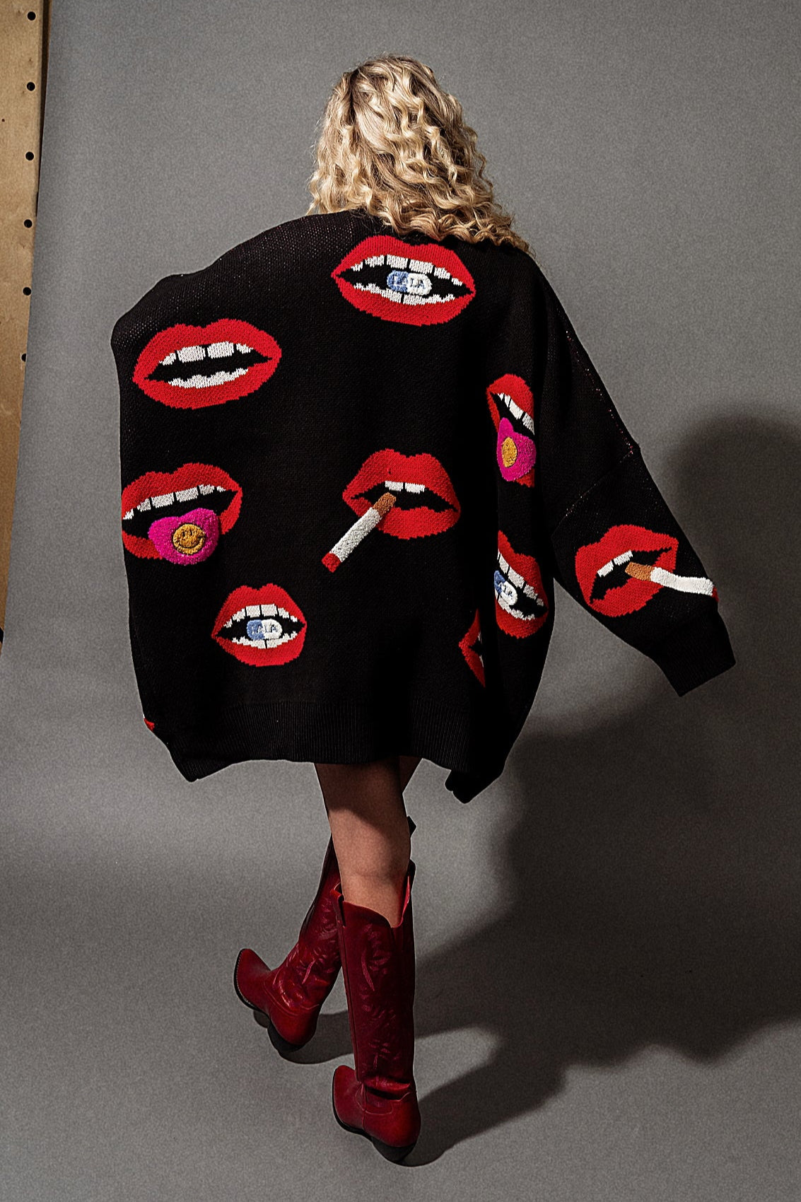 Groupie Oversized Cotton Blend Mouth Cardigan
