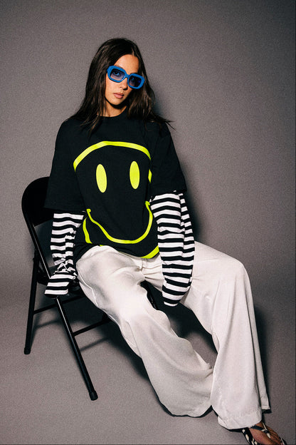 The World Needs Your Magic Layered Tee in Neon + Stripes
