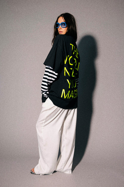 The World Needs Your Magic Layered Tee in Neon + Stripes