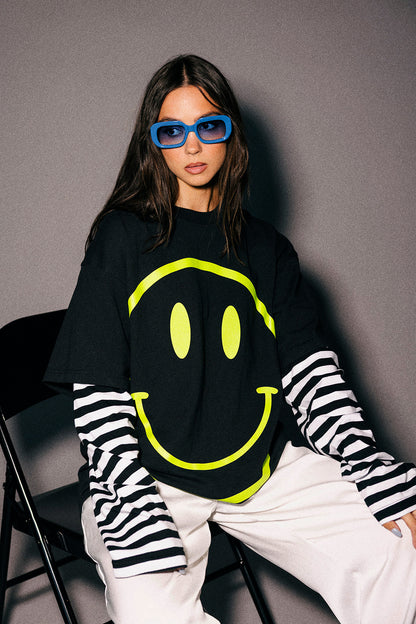 The World Needs Your Magic Layered Tee in Neon + Stripes