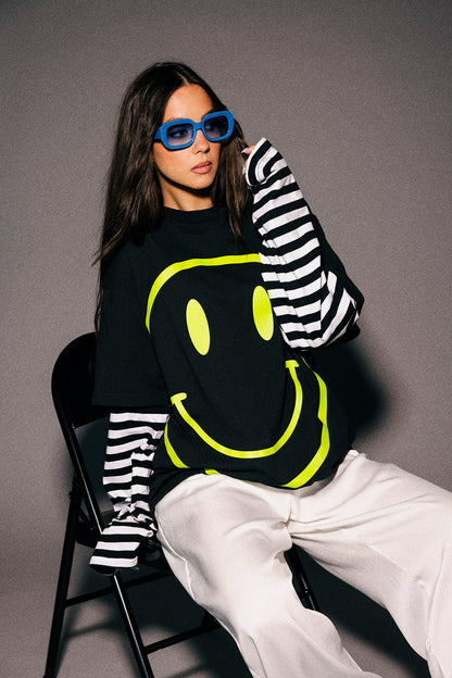 The World Needs Your Magic Layered Tee in Neon + Stripes