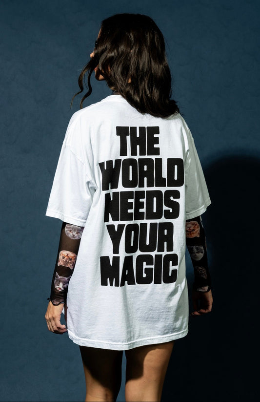 The World Needs Your Magic Oversized Tee in White