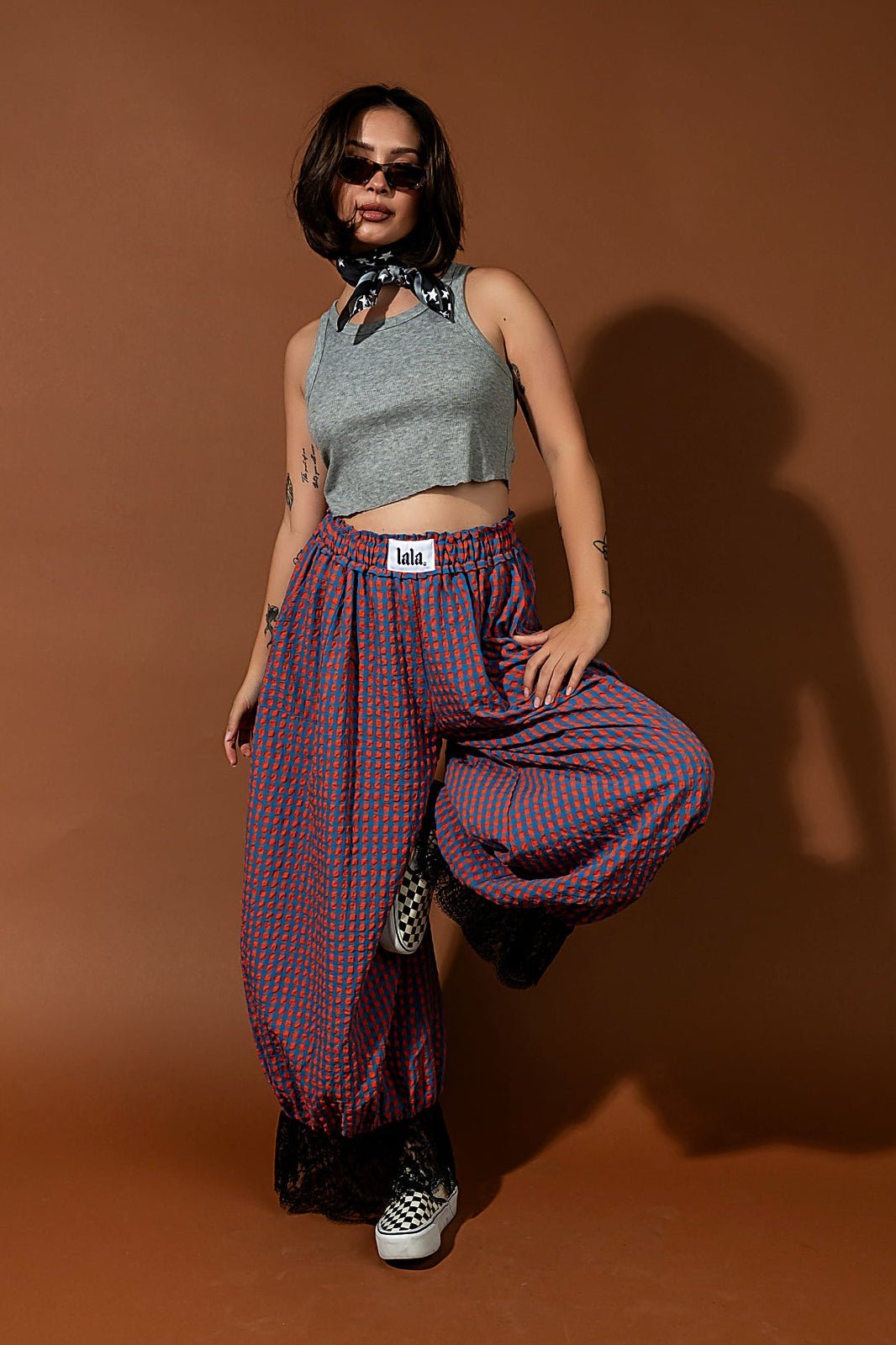 All For Fun Seersucker Gingham Bloomer Pants in Blue + Orange - Dressed in Lala