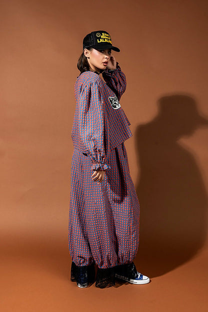 All For Fun Seersucker Gingham Bloomer Pants in Blue + Orange - Dressed in Lala