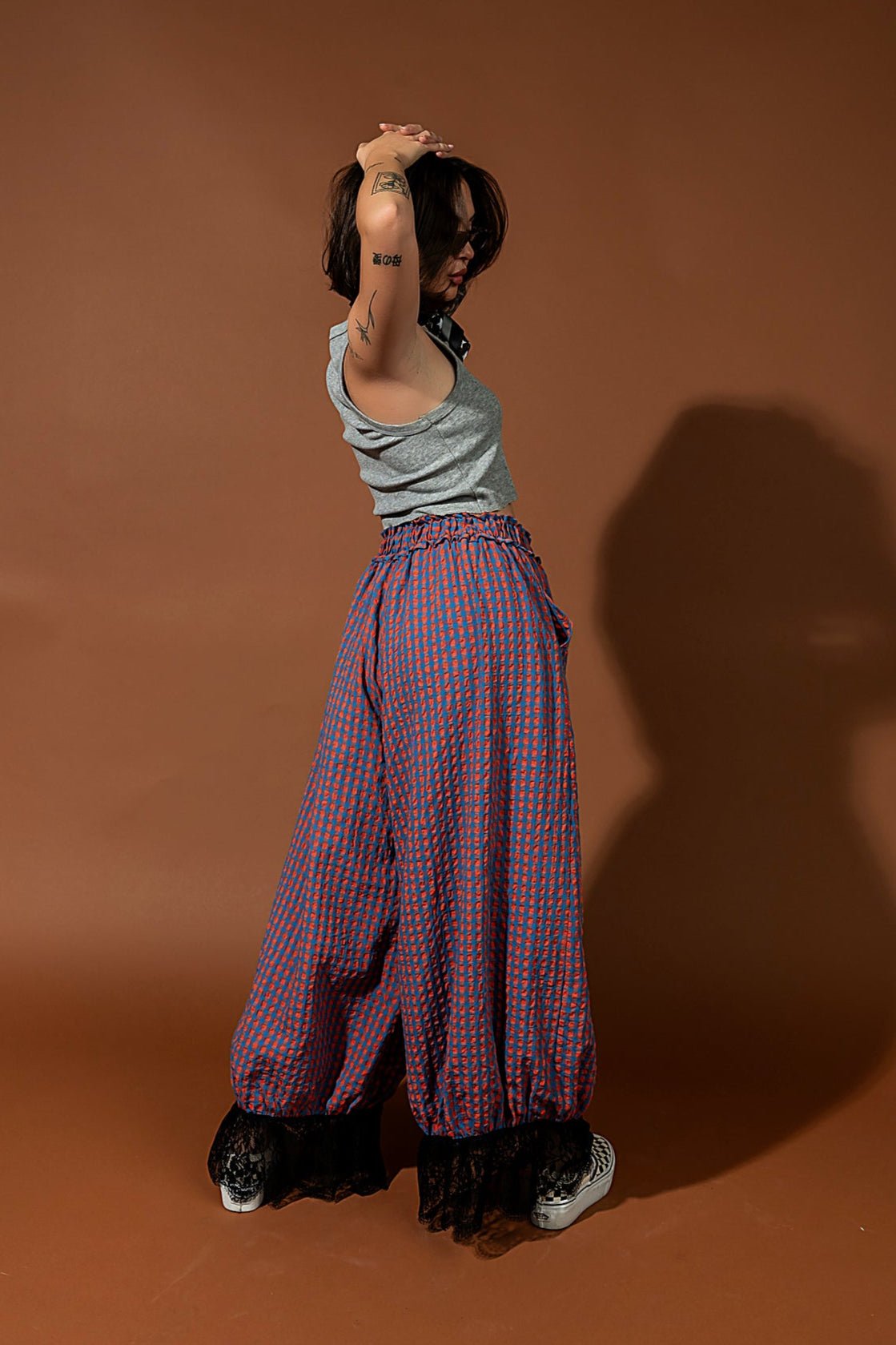 All For Fun Seersucker Gingham Bloomer Pants in Blue + Orange - Dressed in Lala